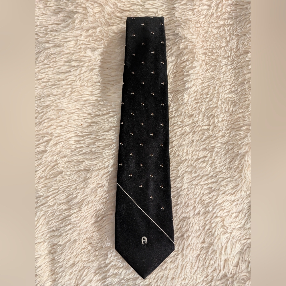 Men's Vintage Etienne Aigner Black Tie with Bee Pattern